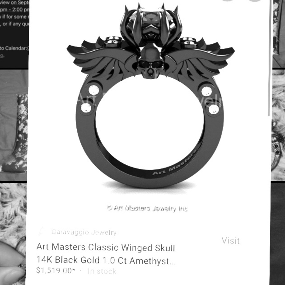 Gold version of winged skull ring